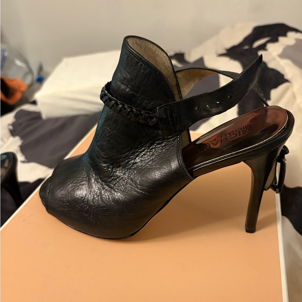 Michael Kors Black Leather Heeled Mules